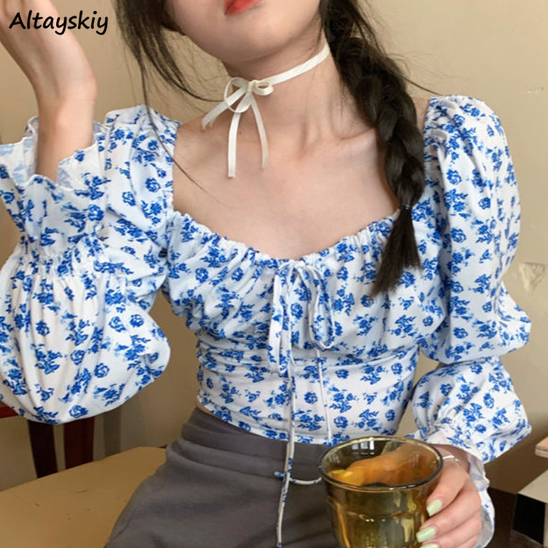 Crop Blouse Linen - Floral Blouses Women Puff Sleeve Spring