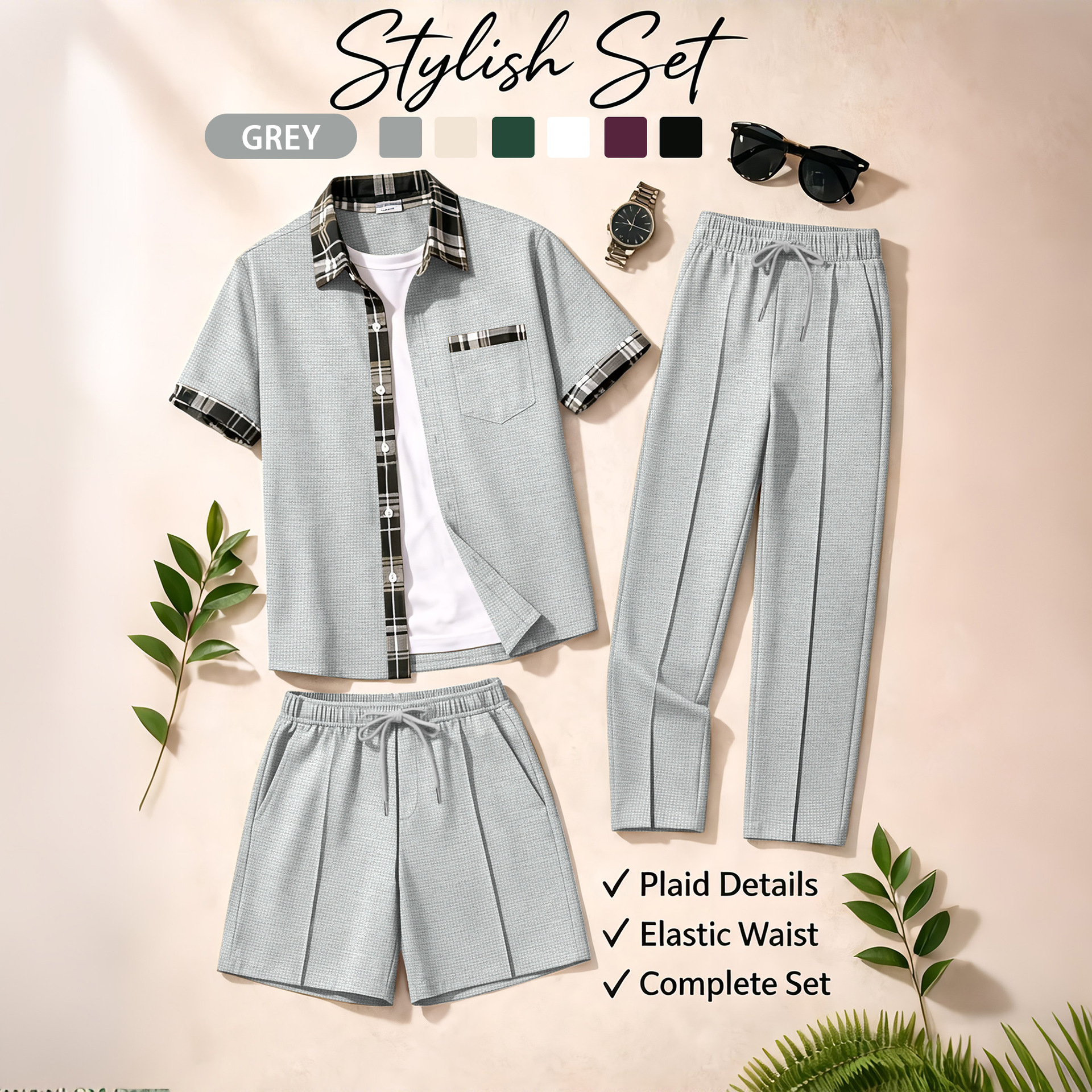 Summer Clothing Guys - Men's 3 Piece Waffle Knit Tracksuit