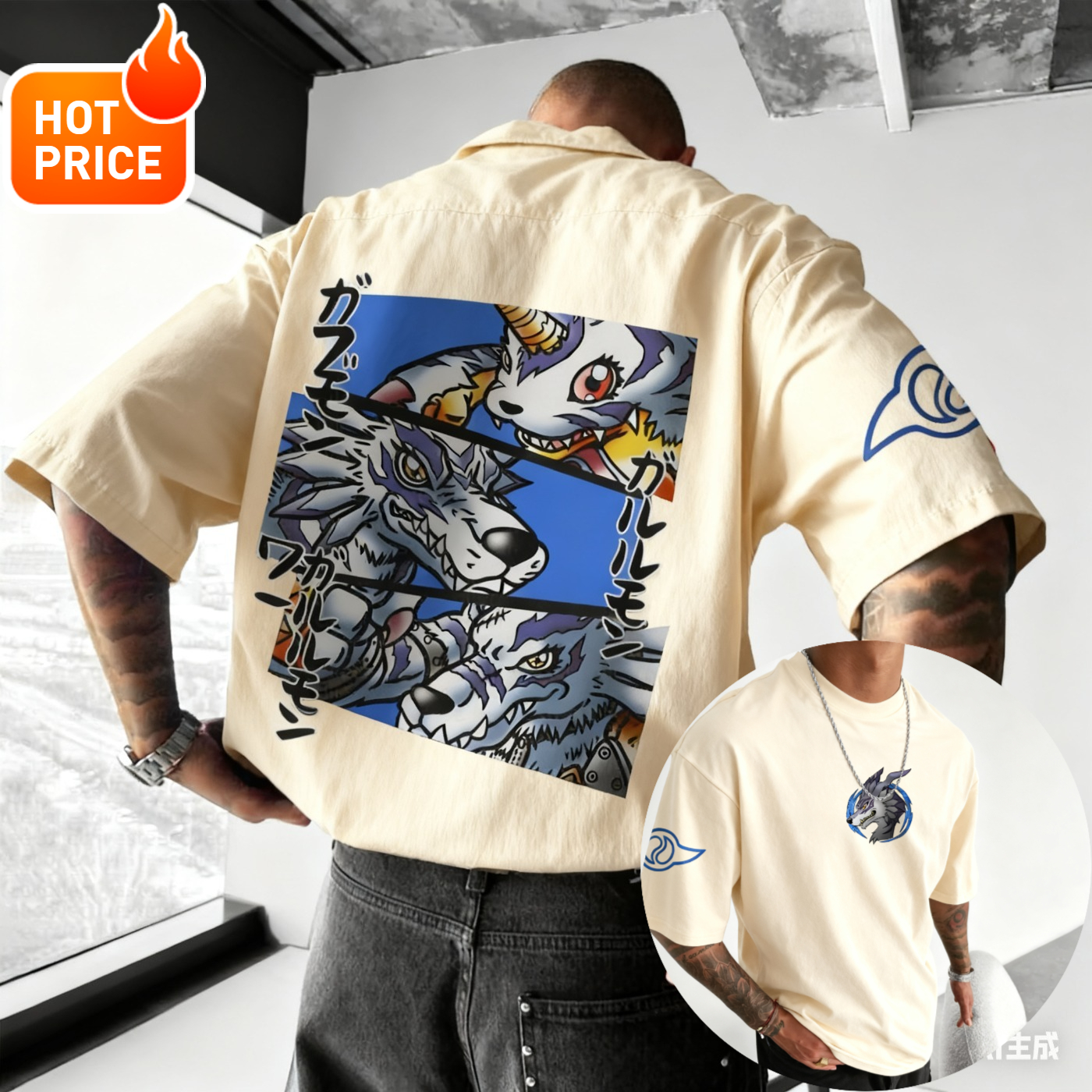 Vintage Summer Clothing Men - Gabumon Anime Digimon2025 New Harajuku Men