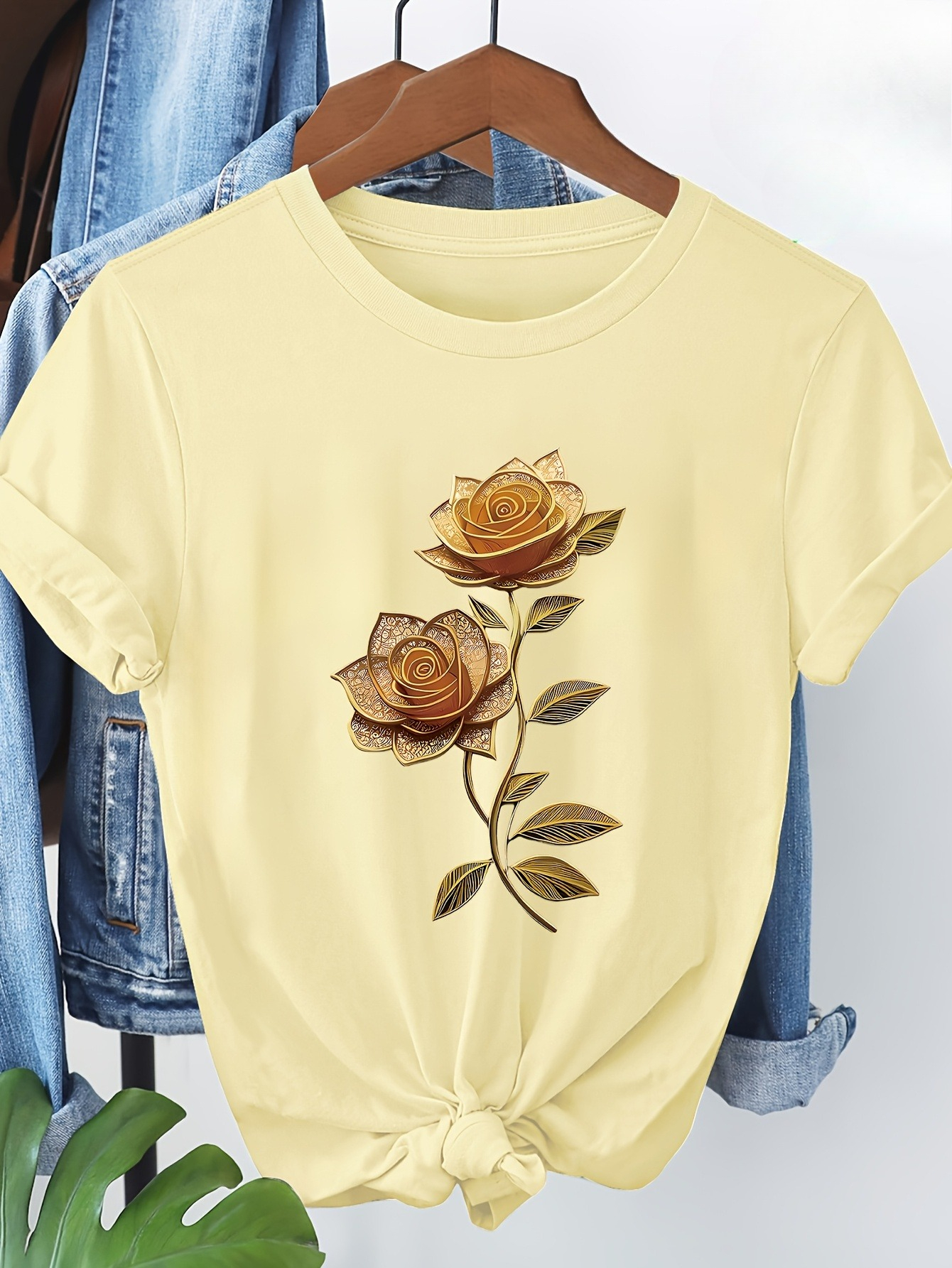 Soft Summer Yellow Clothing - Women's Floral T-Shirt Golden Yellow Rose