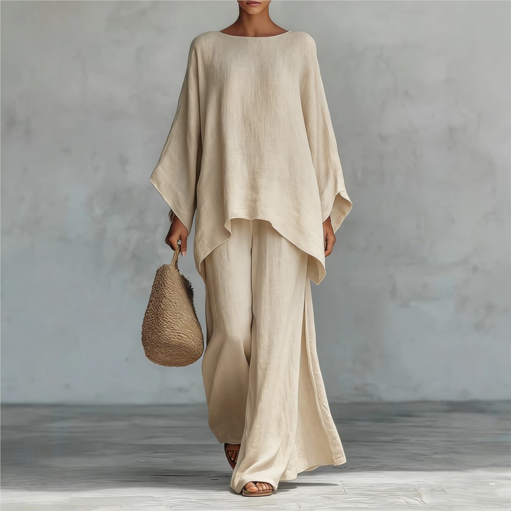 Summer Linen Clothing For Women - Fashion Linen Loose Long-sleeved Wide-leg Trousers