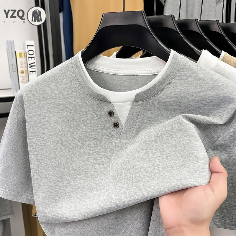 Summer Clothing Guys - Mens Short Sleeve T Shirt Henley