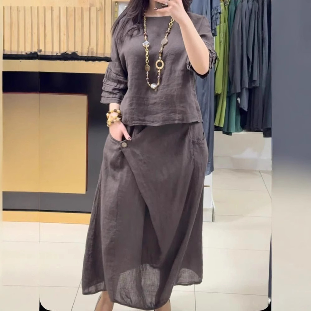 Summer Linen Clothing For Women - Women's Cotton Linen Skirts Sets Casual