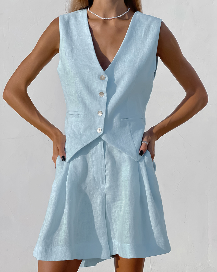 2025 New Suit Vest + Shorts Se - Summer Linen Clothing For Women のレビューと価格