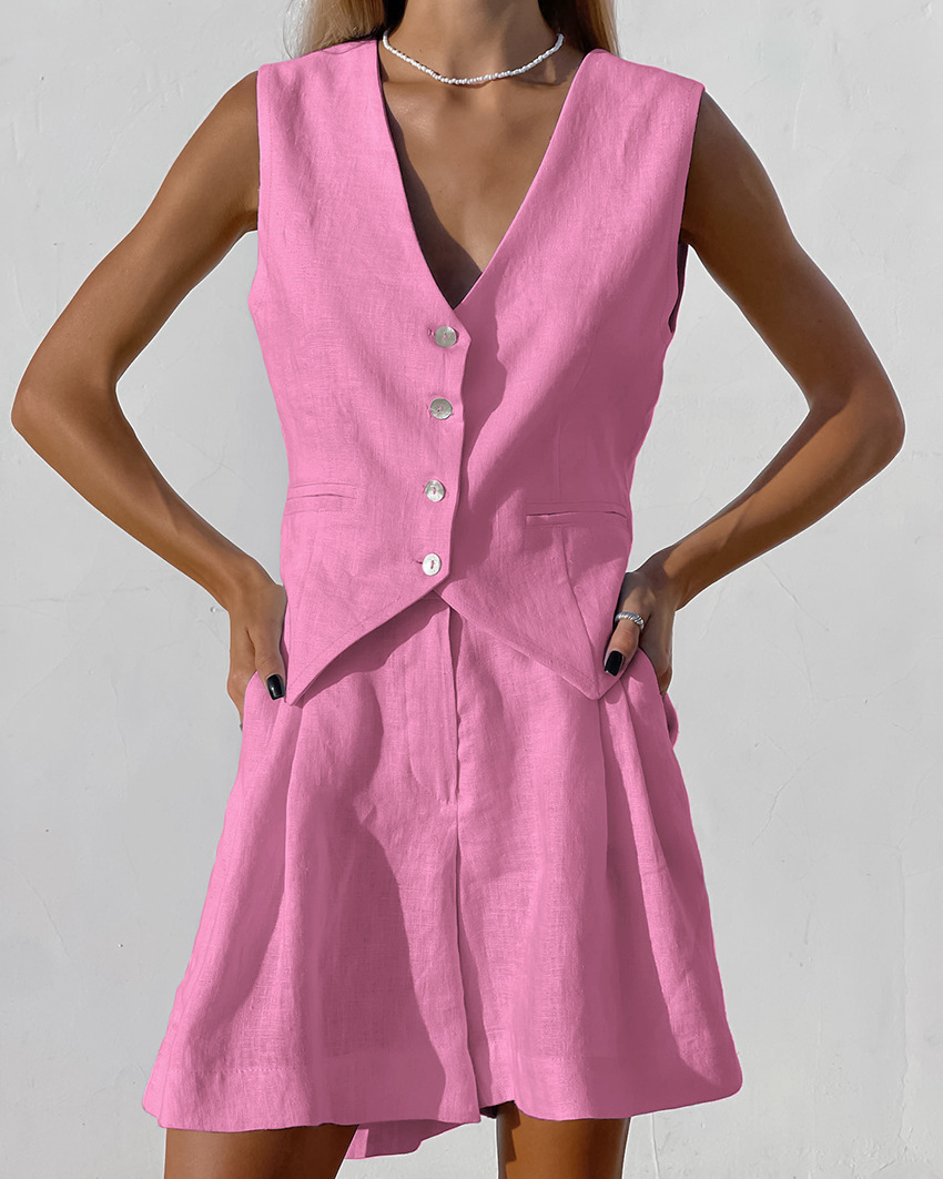 2025 New Suit Vest + Shorts Se - Summer Linen Clothing For Women のレビューと価格