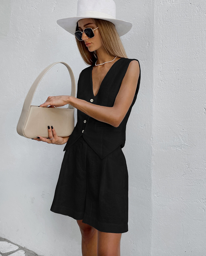 2025 New Suit Vest + Shorts Se - Summer Linen Clothing For Women のレビューと価格