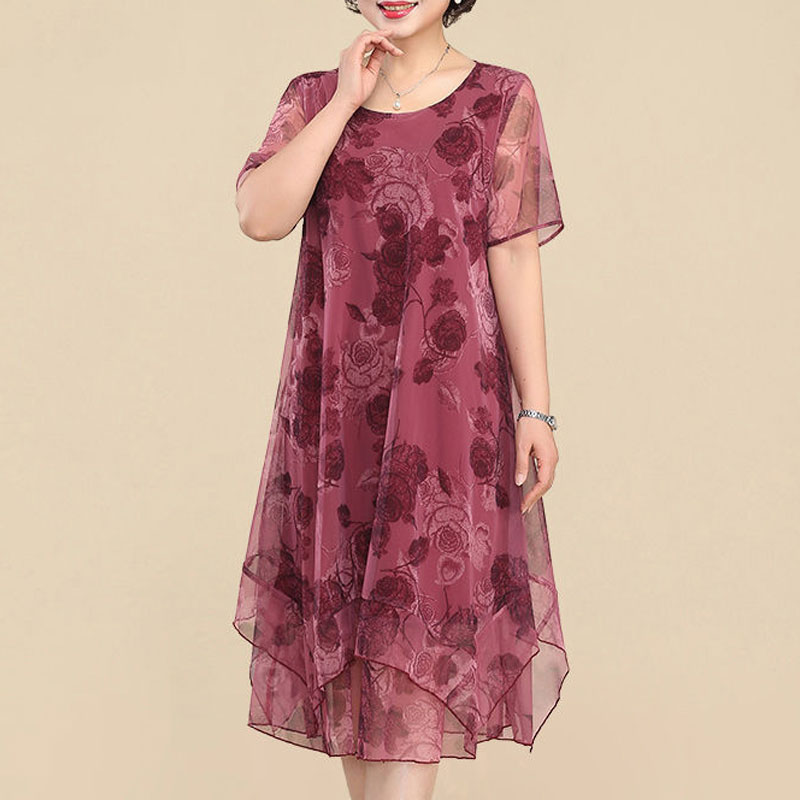 NEW O-Neck Short Sleeve Dresse - Summer Clothing For 60 Year Old Woman のレビューと価格