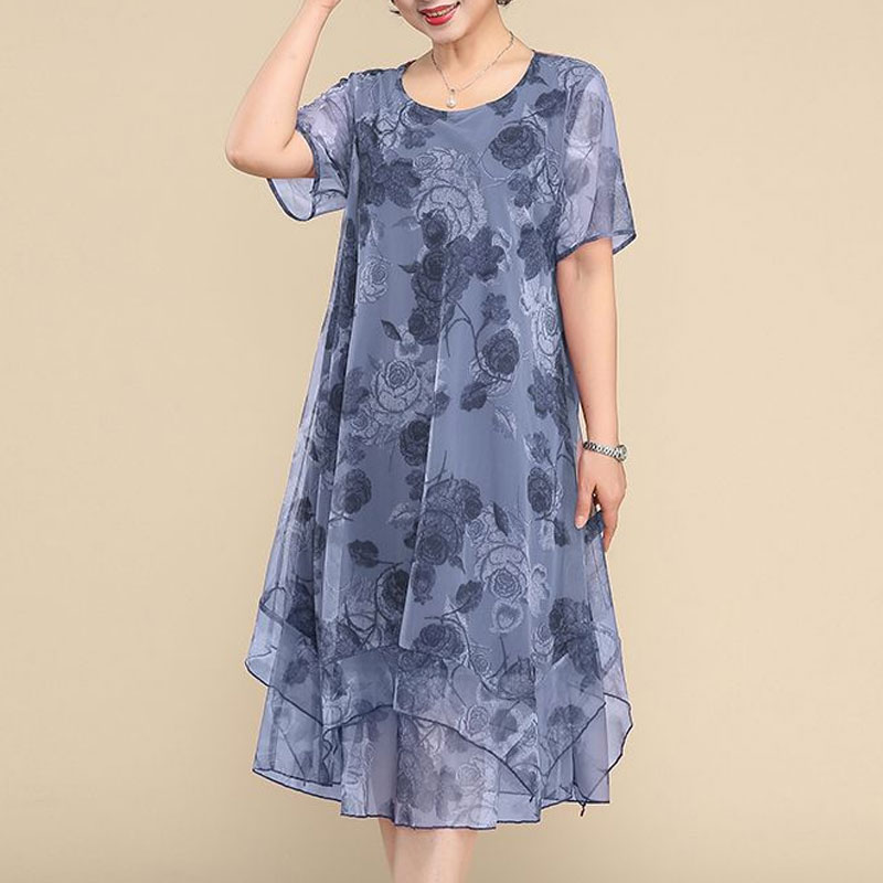 NEW O-Neck Short Sleeve Dresse - Summer Clothing For 60 Year Old Woman のレビューと価格
