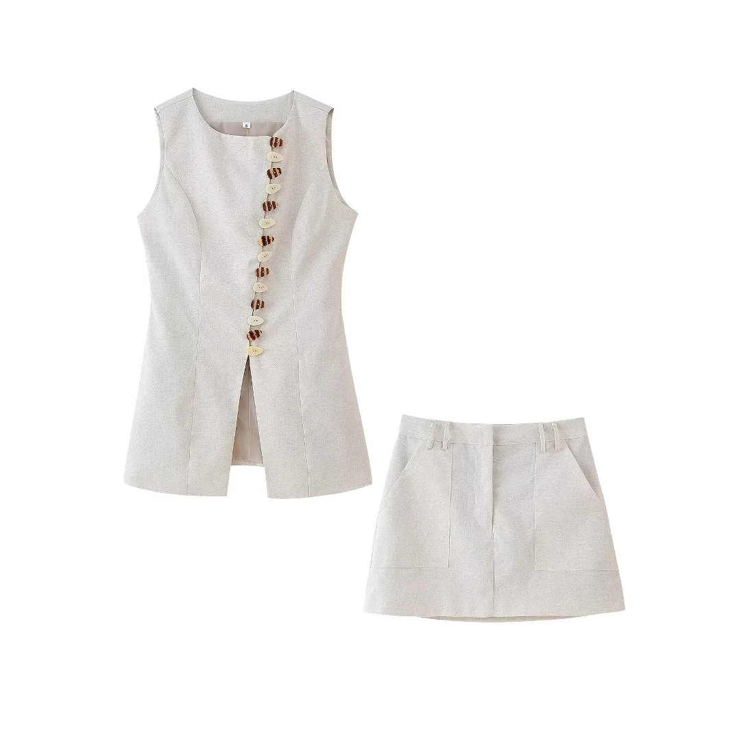 Cotton Linen Vest Mini Skirts  - Summer Linen Clothing For Women のレビューと価格