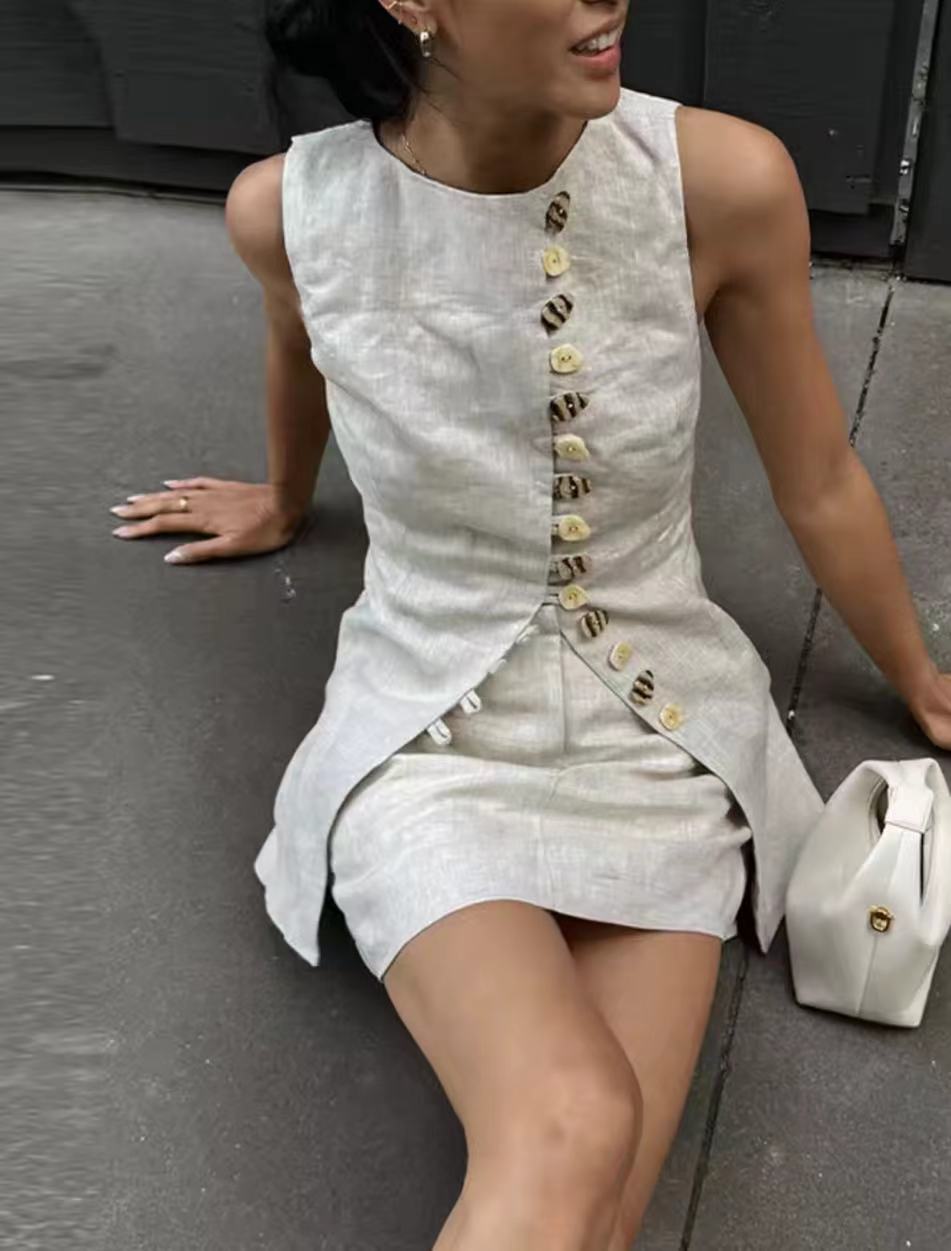 Cotton Linen Vest Mini Skirts  - Summer Linen Clothing For Women のレビューと価格
