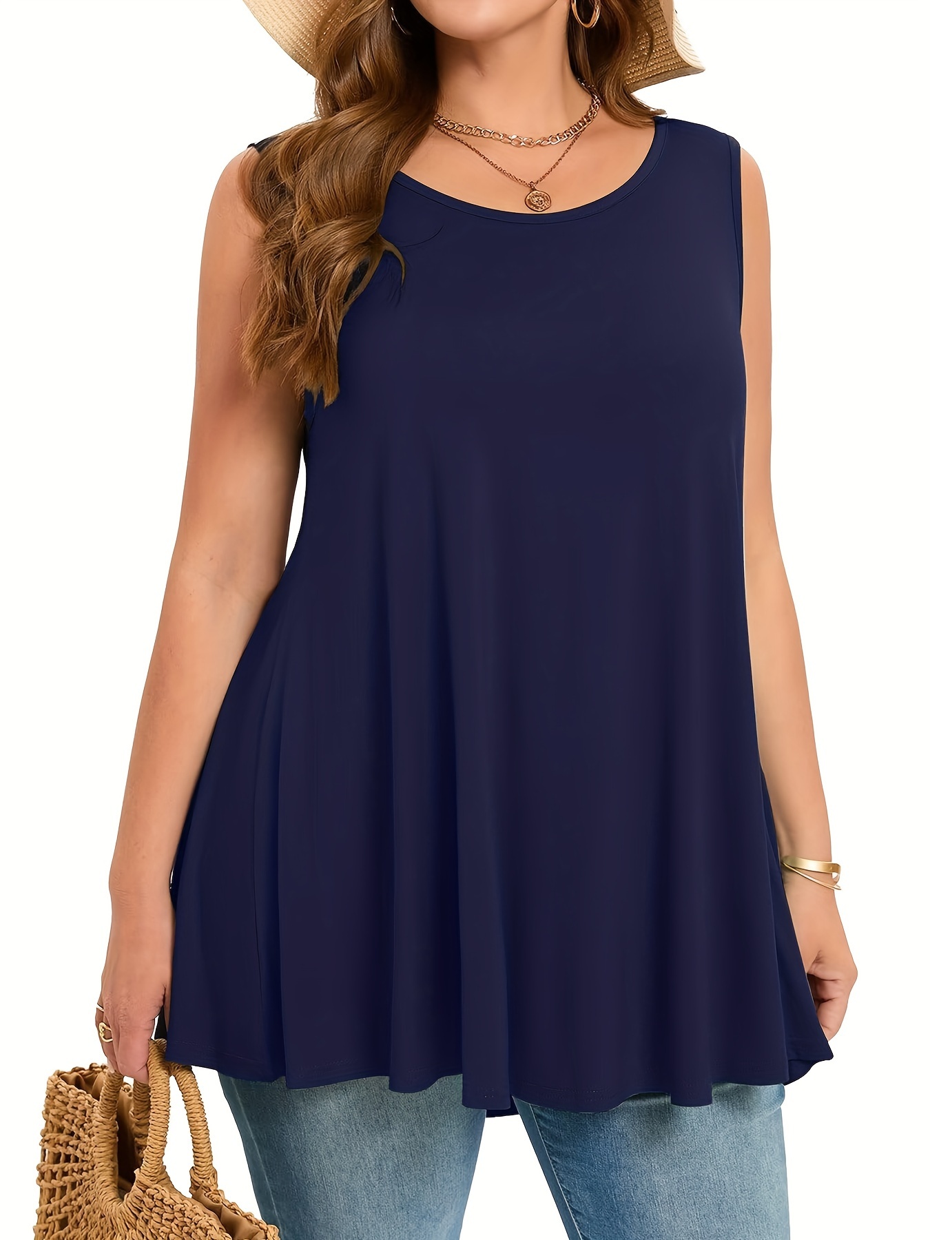 Plus Size Simple Solid Tank To - Halter Neck Top のレビューと価格