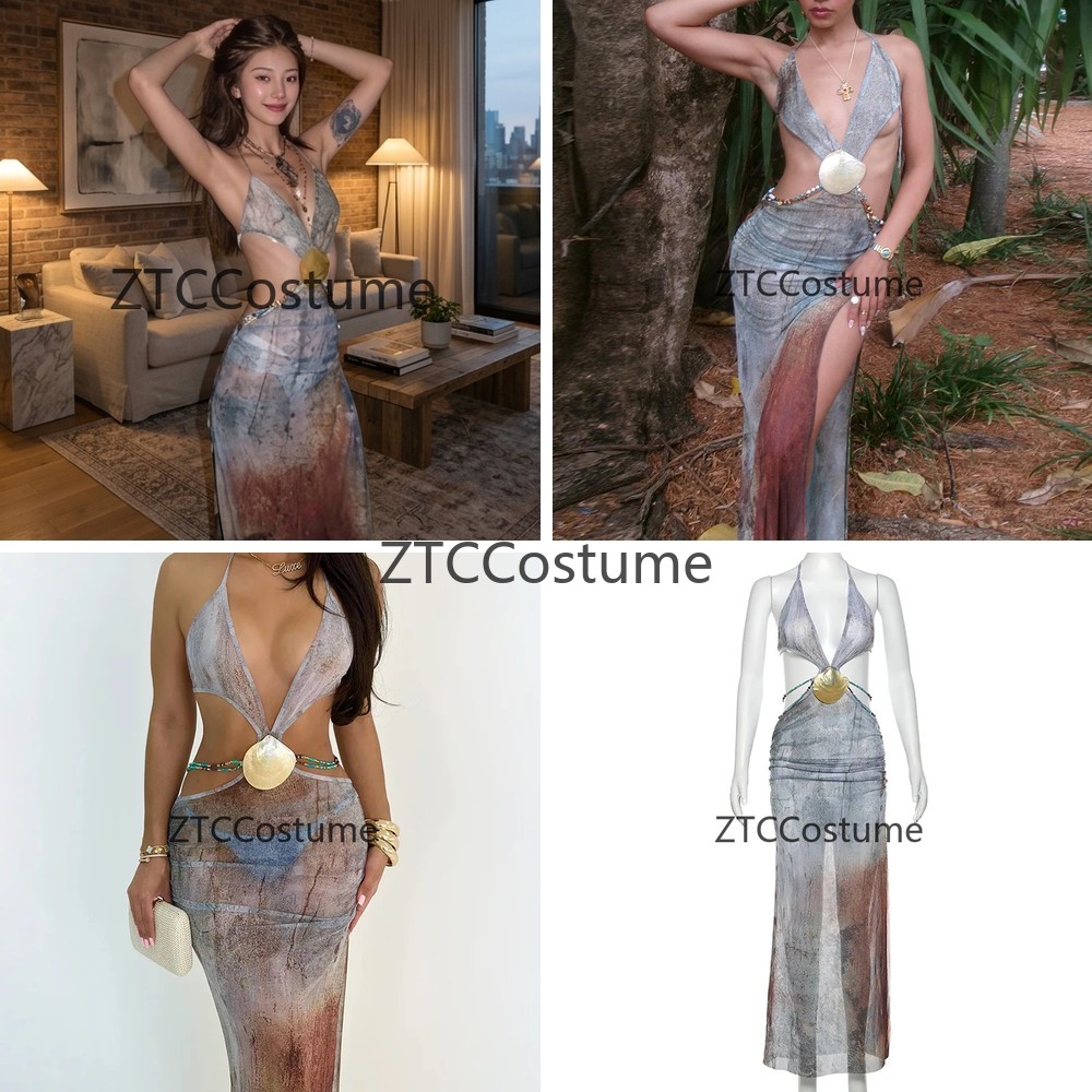 Cosplay Hollow Out Beach Dress - Halter Neck Top のレビューと価格