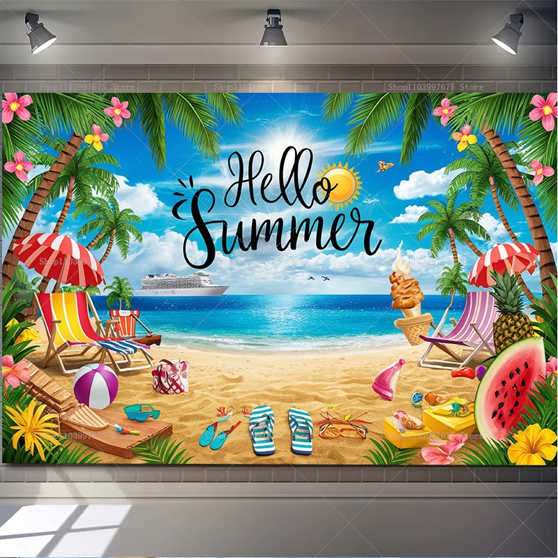 2D Hello Summer Ocean Backdrop - Summer Clothing Banner のレビューと価格