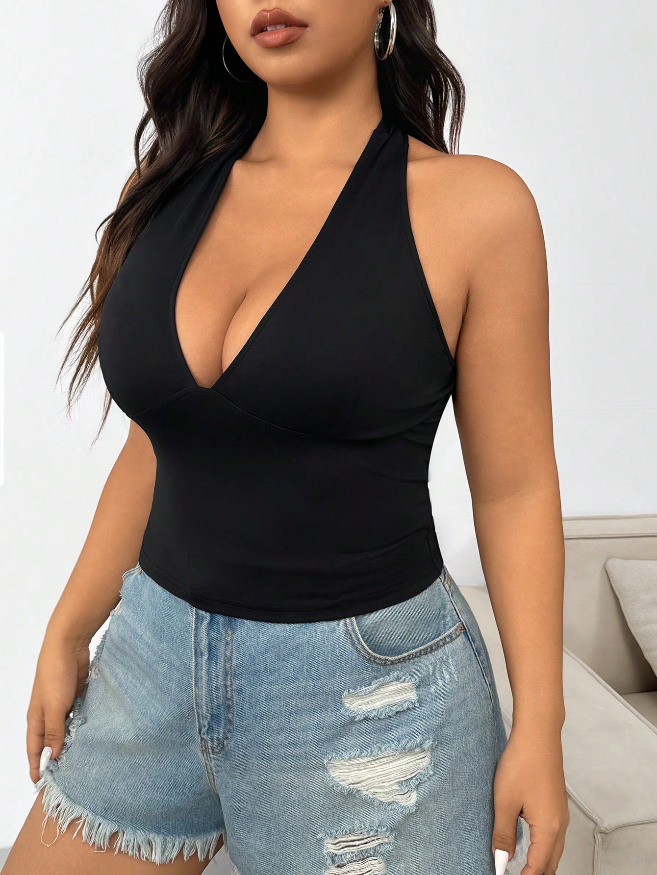 New fashion solid color plus s - Halter Neck Top のレビューと価格