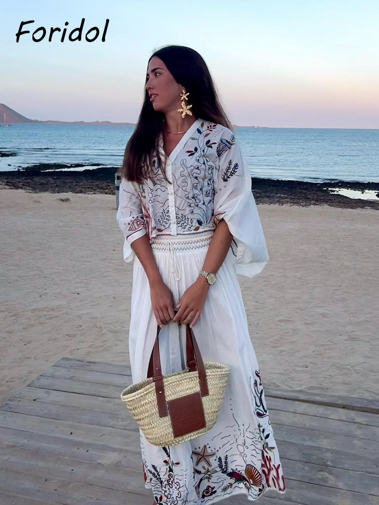 Foridol Marine Organism Embroi - Summer Linen Clothing For Women のレビューと価格