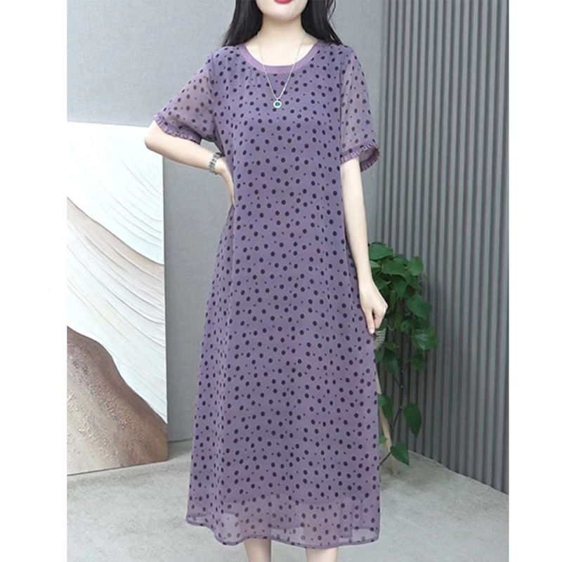 Elegant O-Neck Printed Polka D - Summer Clothing For 60 Year Old Woman のレビューと価格