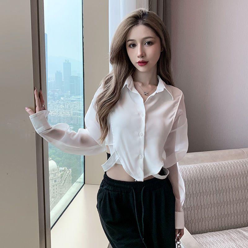 Shirts Women Retro Chic Patchw - Crop Blouse Linen のレビューと価格