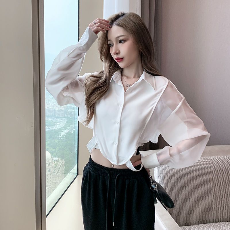 Shirts Women Retro Chic Patchw - Crop Blouse Linen のレビューと価格