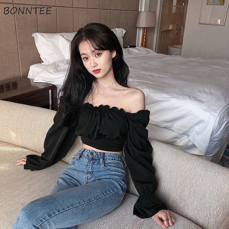 Blouses Women Black Puff Sleev - Crop Blouse Linen のレビューと価格