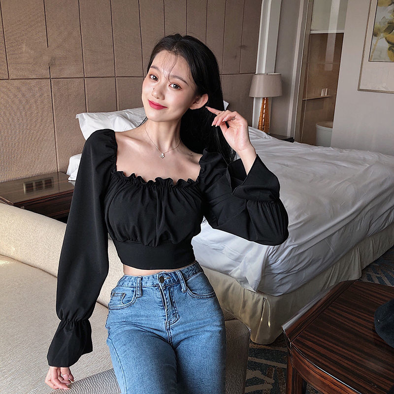 Blouses Women Black Puff Sleev - Crop Blouse Linen のレビューと価格