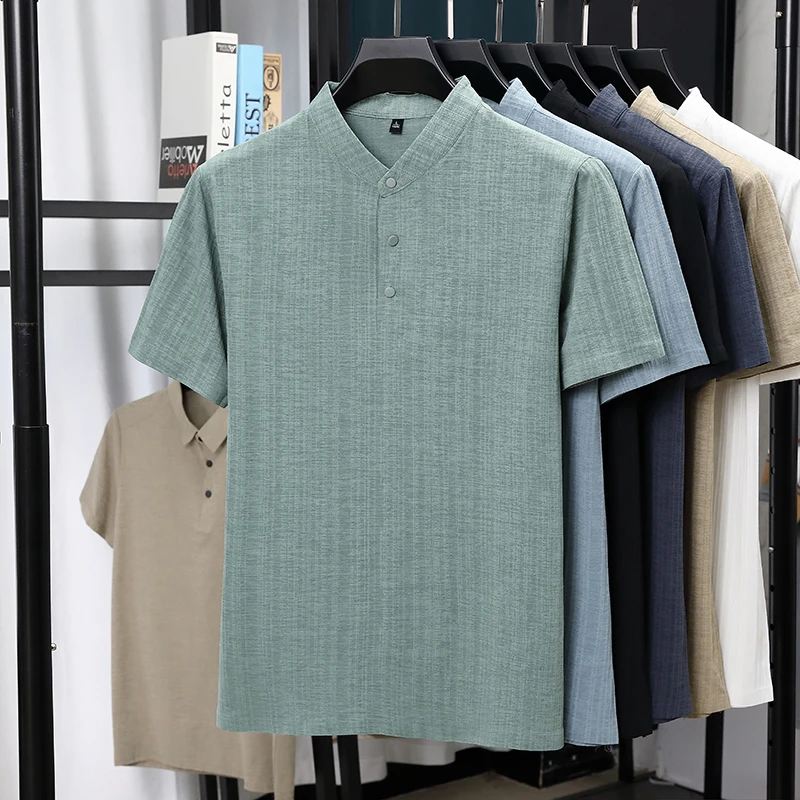 Mens Mandarin Collar Half Plac - Summer Clothing Guys のレビューと価格