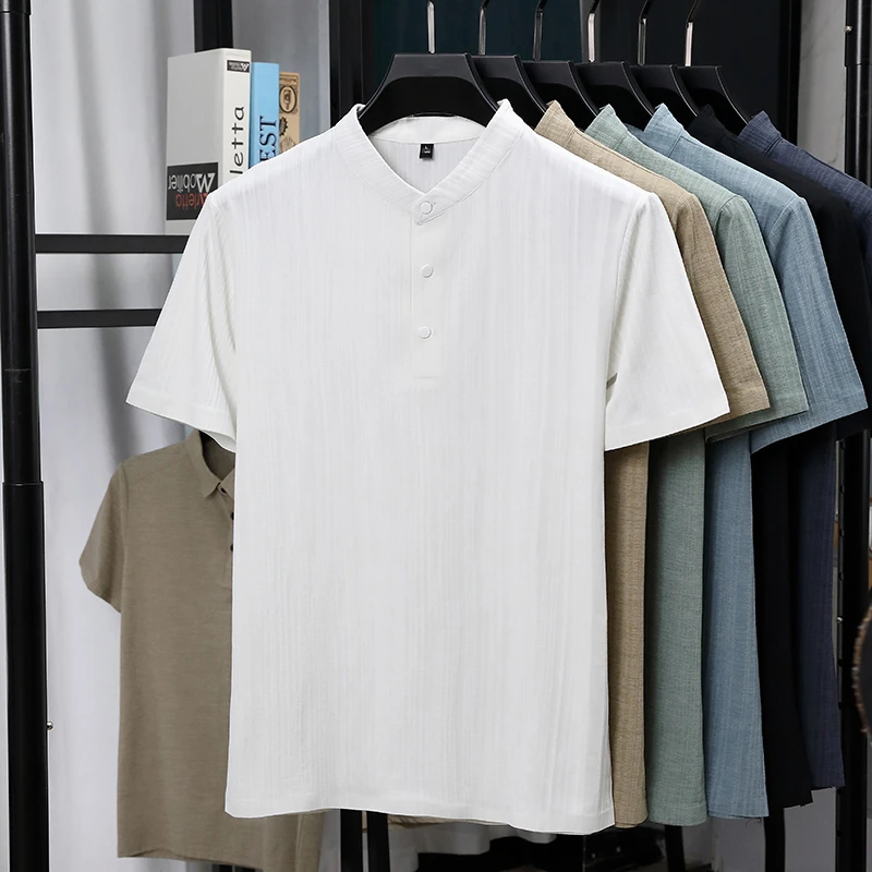 Mens Mandarin Collar Half Plac - Summer Clothing Guys のレビューと価格