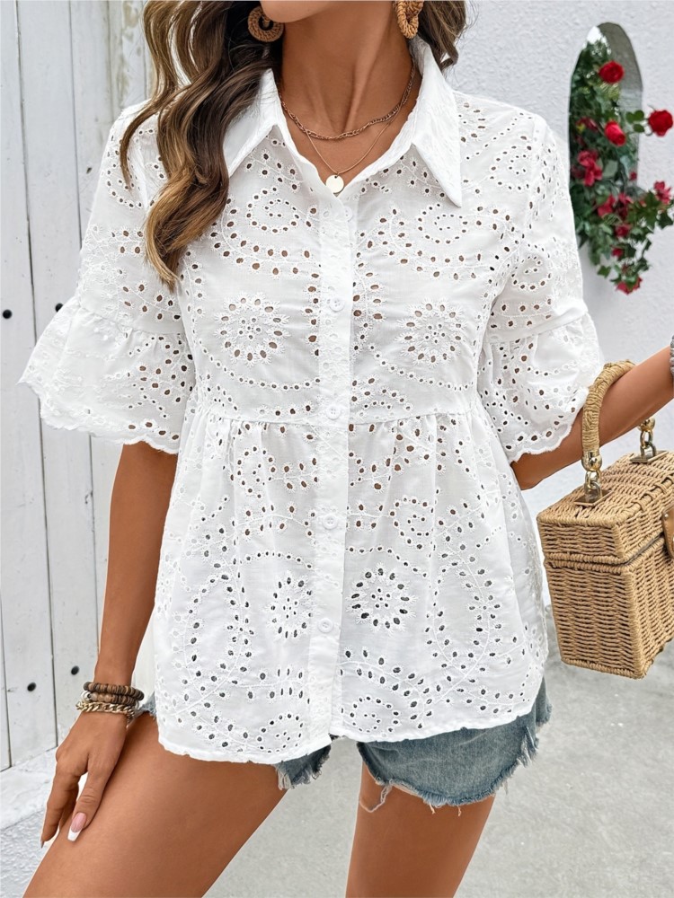 White Lace Hook Flower Hollow  - Summer Holiday Clothing Women のレビューと価格