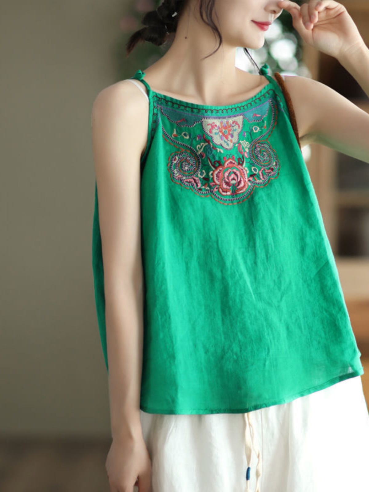 Women's Cotton Linen Crop Top  - Crop Blouse Linen のレビューと価格