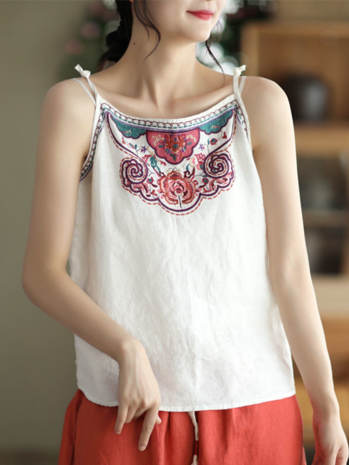 Women's Cotton Linen Crop Top  - Crop Blouse Linen のレビューと価格