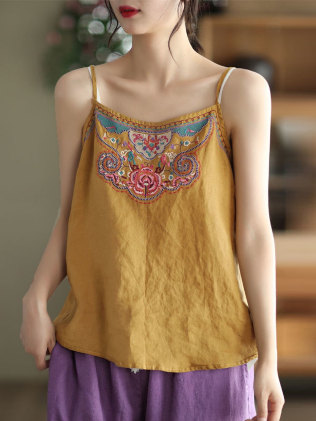 Women's Cotton Linen Crop Top  - Crop Blouse Linen のレビューと価格