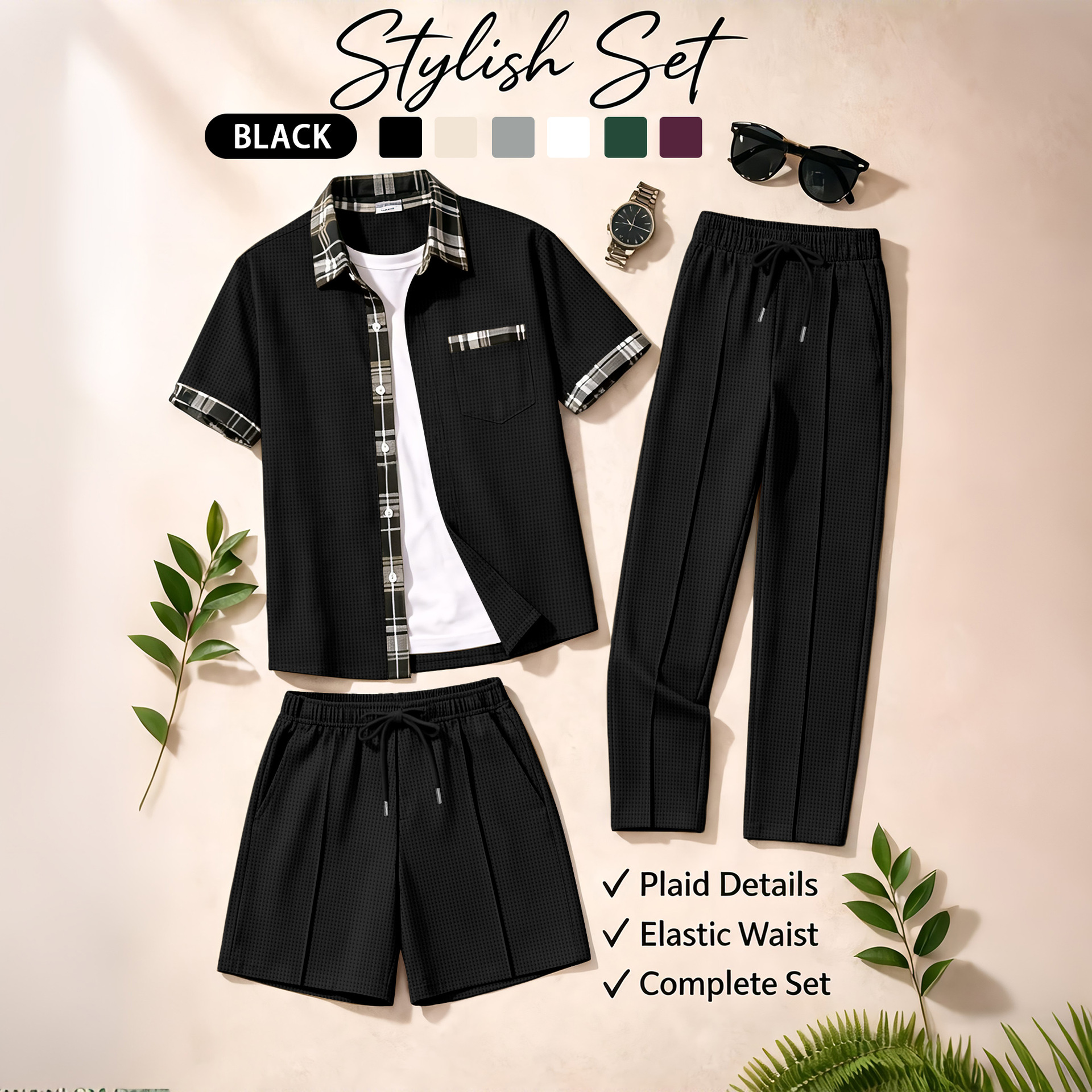 Men's 3 Piece Waffle Knit Trac - Summer Clothing Guys のレビューと価格
