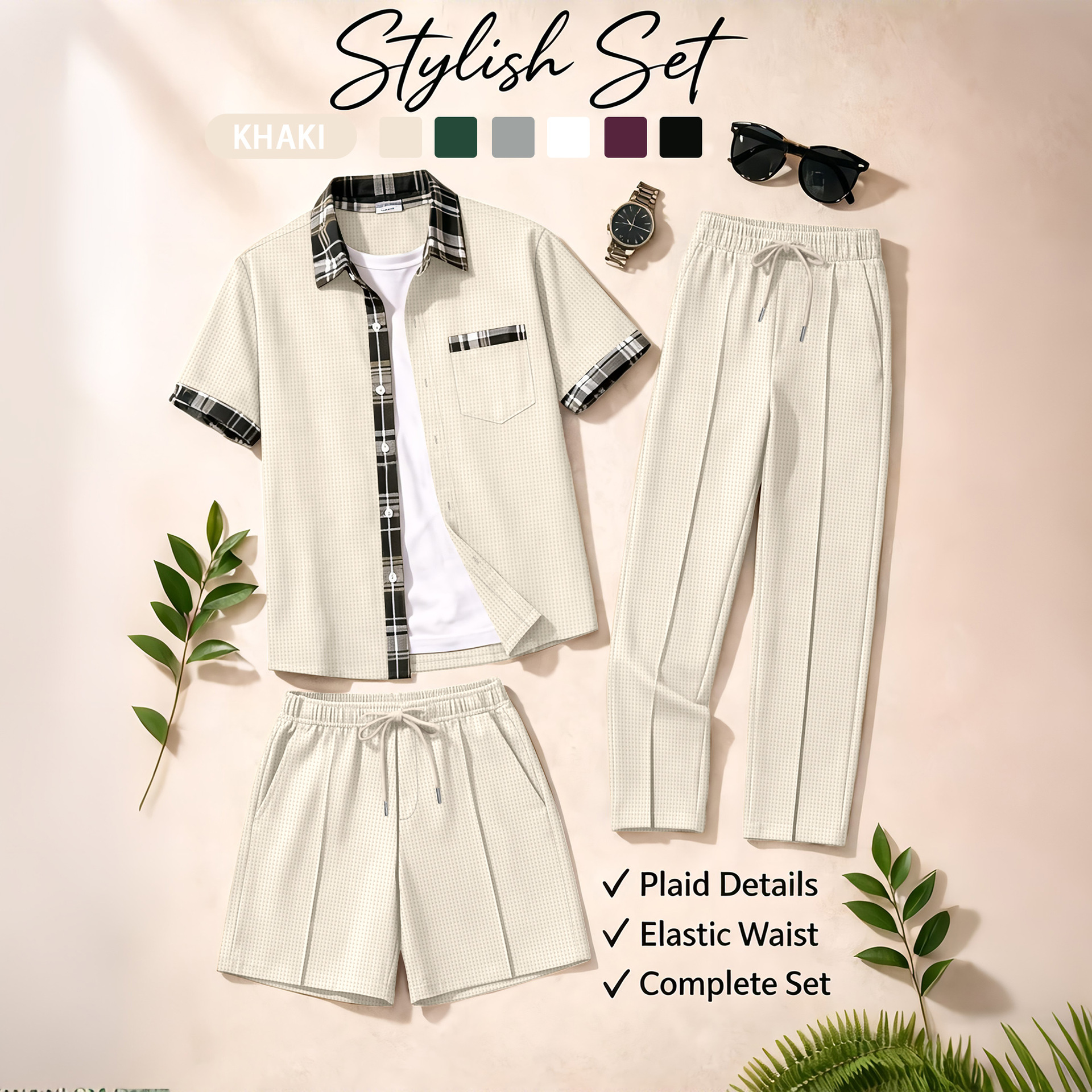Men's 3 Piece Waffle Knit Trac - Summer Clothing Guys のレビューと価格