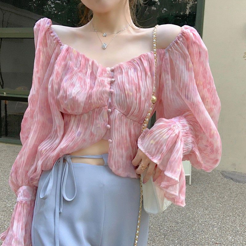 Sexy Kawaii Sweet Square Neck  - Crop Blouse Linen のレビューと価格