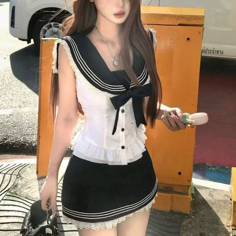College Style Bow Sweet 2 Piec - Summer Japanese Clothing のレビューと価格
