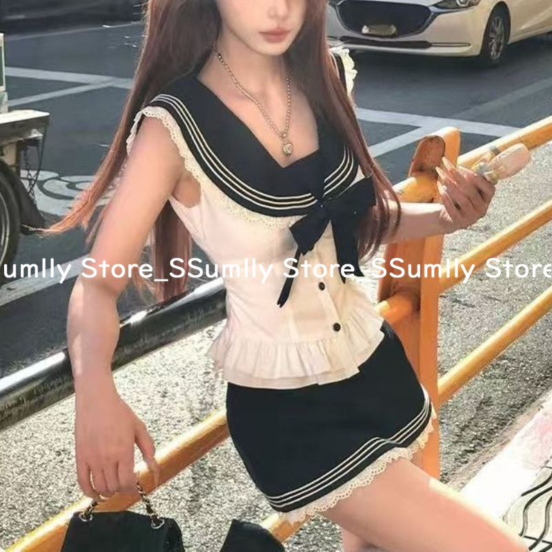 College Style Bow Sweet 2 Piec - Summer Japanese Clothing のレビューと価格
