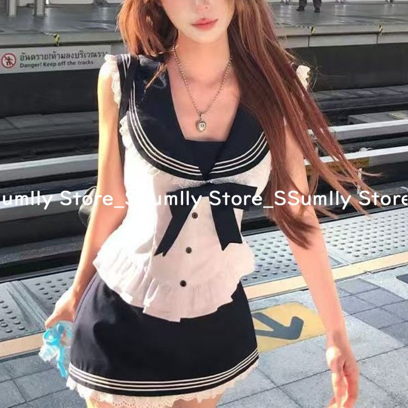 College Style Bow Sweet 2 Piec - Summer Japanese Clothing のレビューと価格