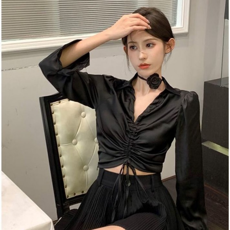 Sexy Blouses Women Pure Long S - Crop Blouse Linen のレビューと価格