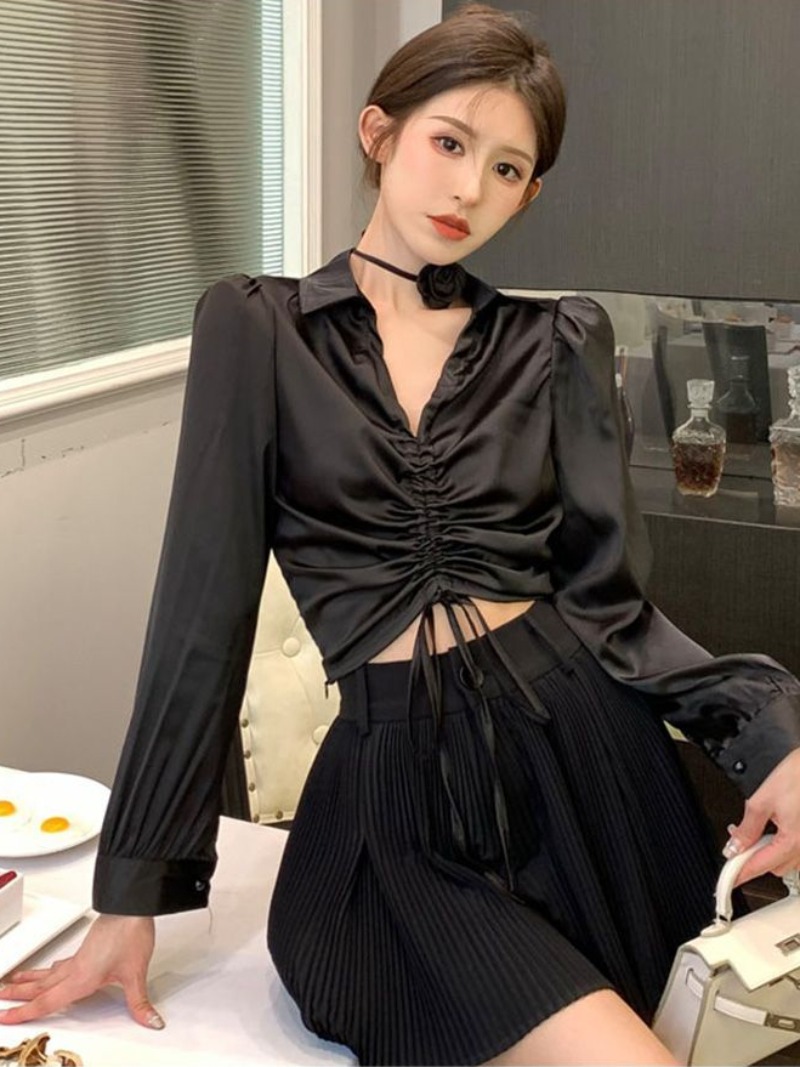 Sexy Blouses Women Pure Long S - Crop Blouse Linen のレビューと価格