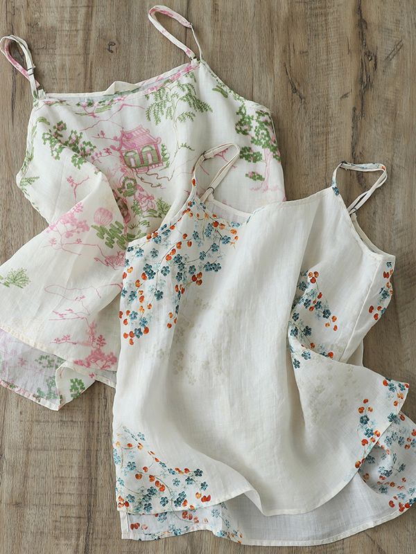 Artistic Flora Printed Linen C - Crop Blouse Linen のレビューと価格