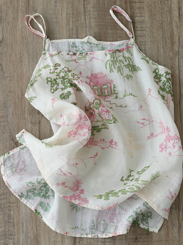 Artistic Flora Printed Linen C - Crop Blouse Linen のレビューと価格