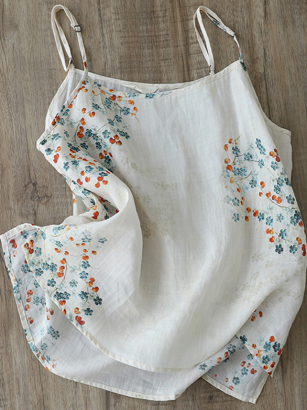 Artistic Flora Printed Linen C - Crop Blouse Linen のレビューと価格