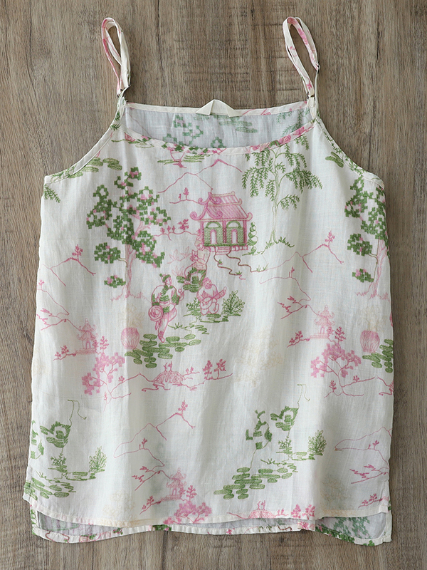 Artistic Flora Printed Linen C - Crop Blouse Linen のレビューと価格