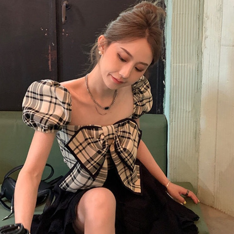 Plaid Blouses Women Y2k Summer - Crop Blouse Linen のレビューと価格
