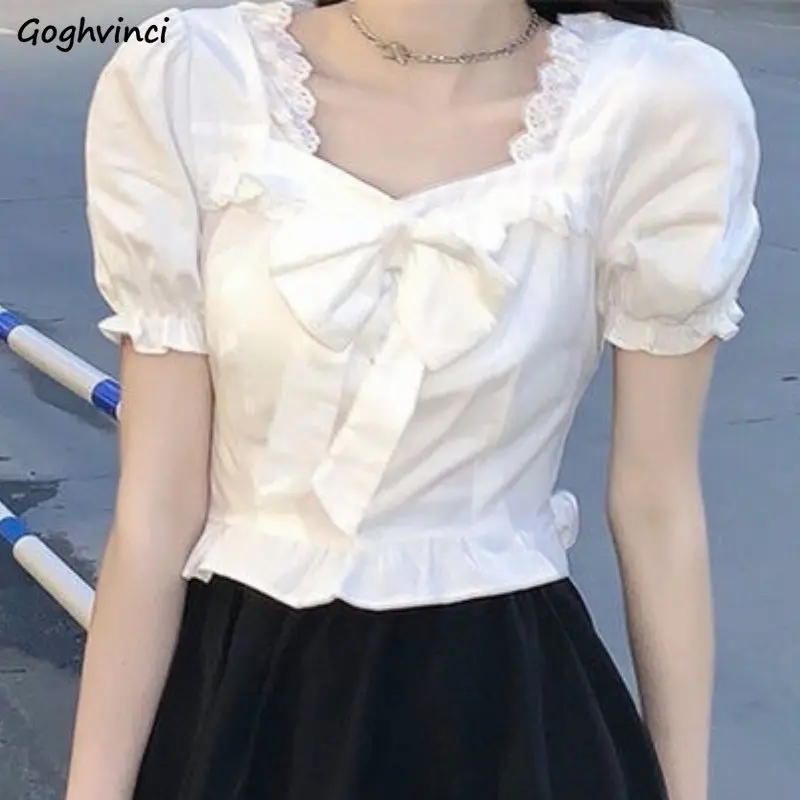 White Blouses Women Bow Design - Crop Blouse Linen のレビューと価格