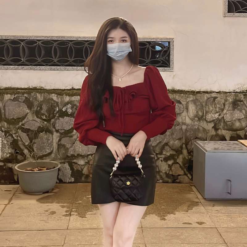 Red Blouses Lace Up Casual Vin - Crop Blouse Linen のレビューと価格