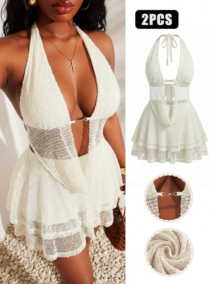 White Knitted Two-Piece Set Ha - Halter Neck Top のレビューと価格
