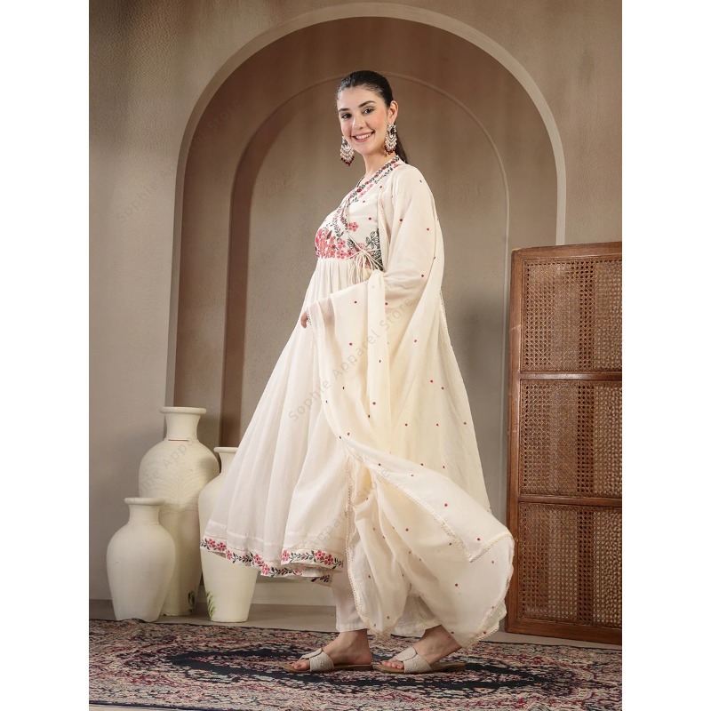 White Cotton Anarkali Kurti Se - Summer Clothing Pakistan のレビューと価格