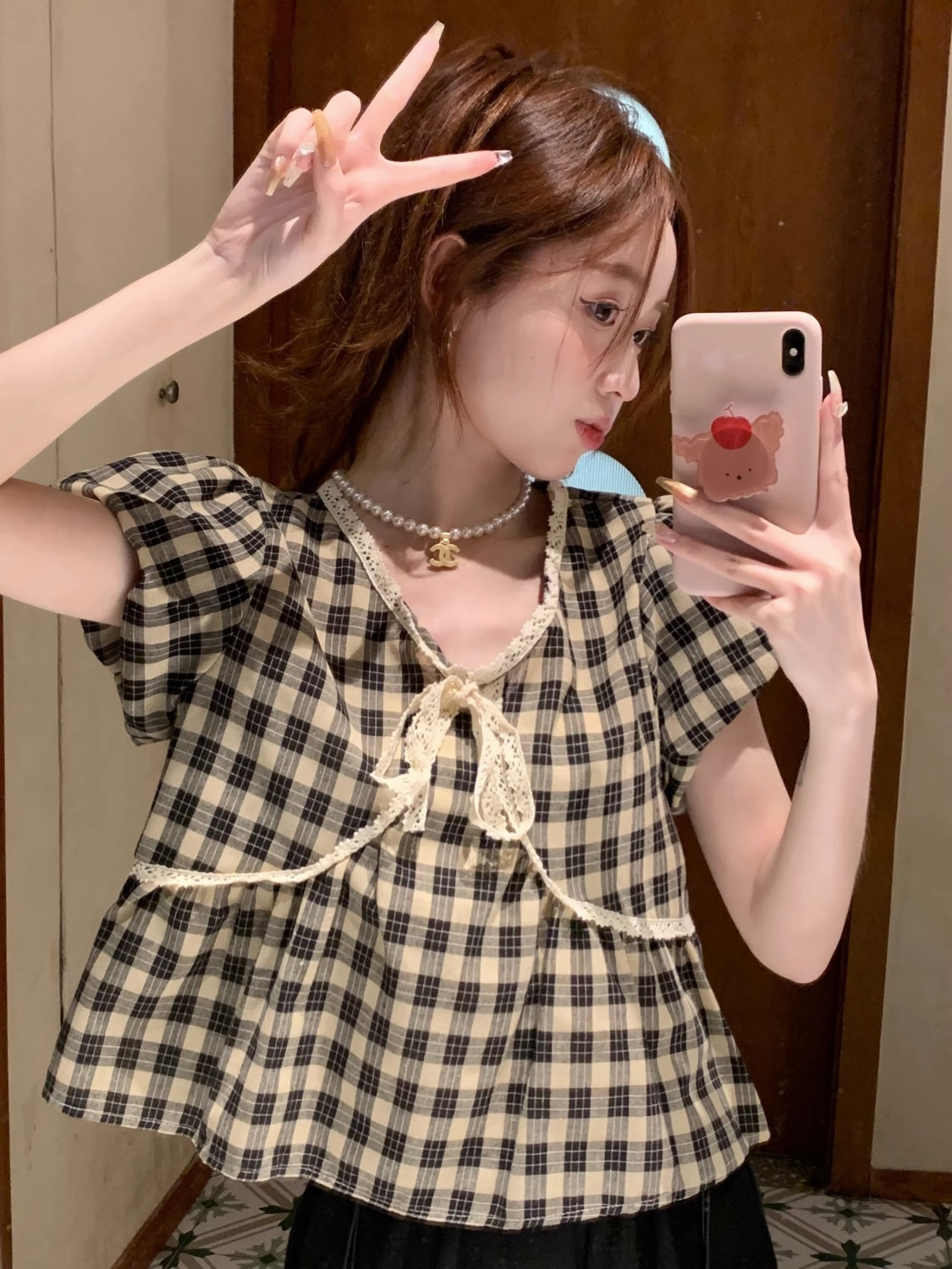 Blouses Women Plaid Vintage Li - Crop Blouse Linen のレビューと価格