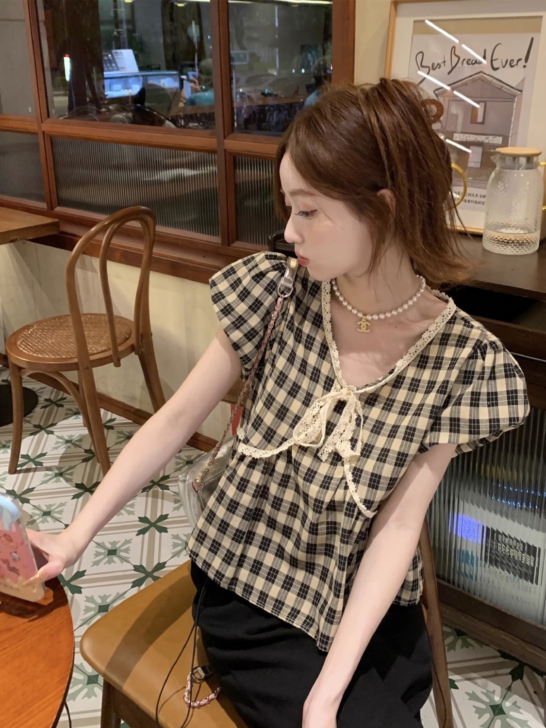 Blouses Women Plaid Vintage Li - Crop Blouse Linen のレビューと価格