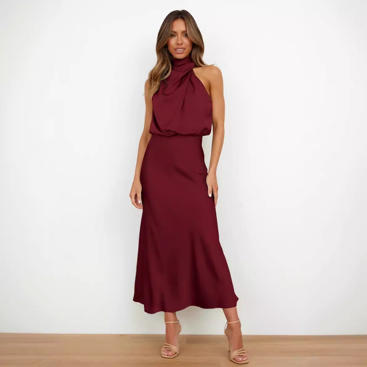 Satin Dress Sleeveless Halter  - Halter Neck Top のレビューと価格